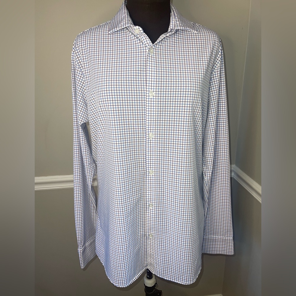 MIZZEN MAIN Leeward Collection Trim Fit Checked Plaid Mens L Purple Blue White